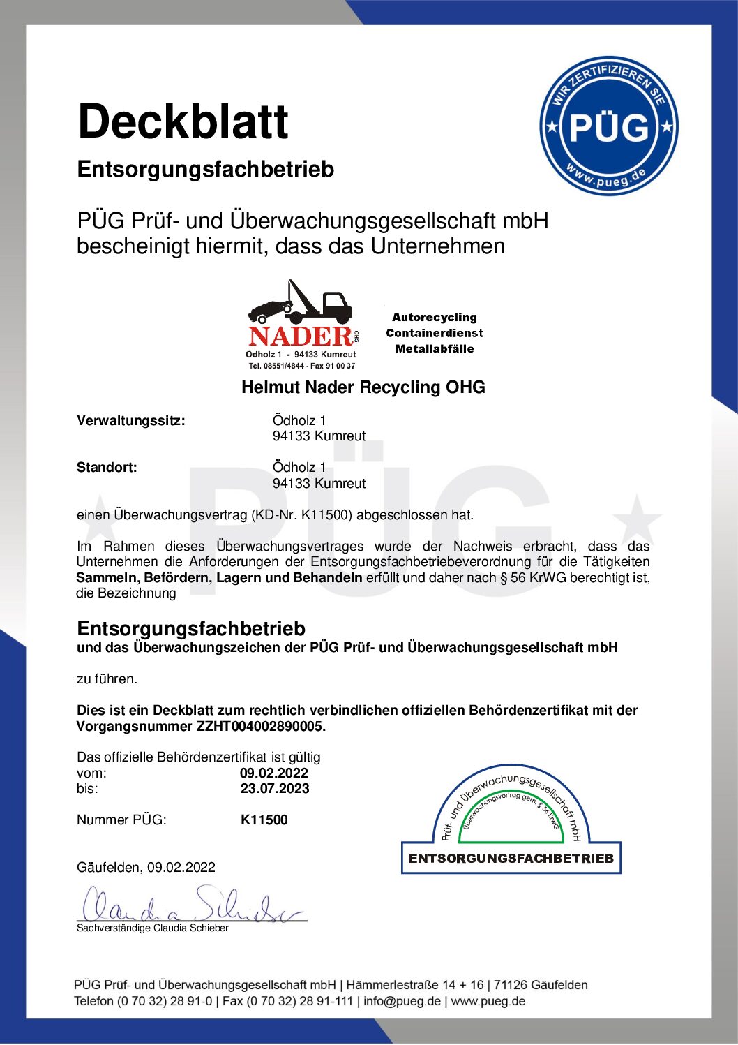 Helmut Nader Recycling OHG in Röhrnbach